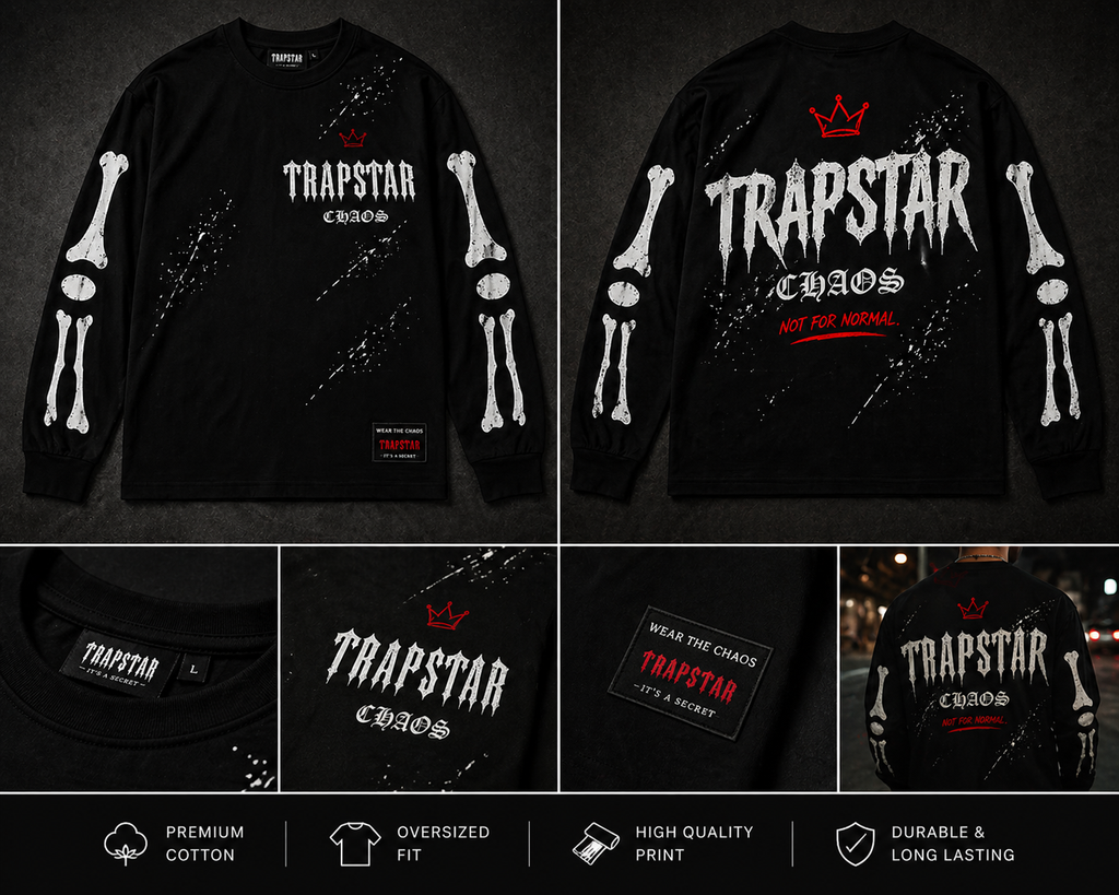 TRAPSTAR CHAOS BONES LONGSLEEVE T-SHIRT - BLACK